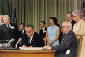 President Lyndon B. Johnson signed the law that created Medicaid in 1965.